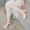 Soft Leather Low Thick Heel Empty Buckle Drag Sandals Pointed Summer New Sandals Women's Bag Head Fashion Office Shoes