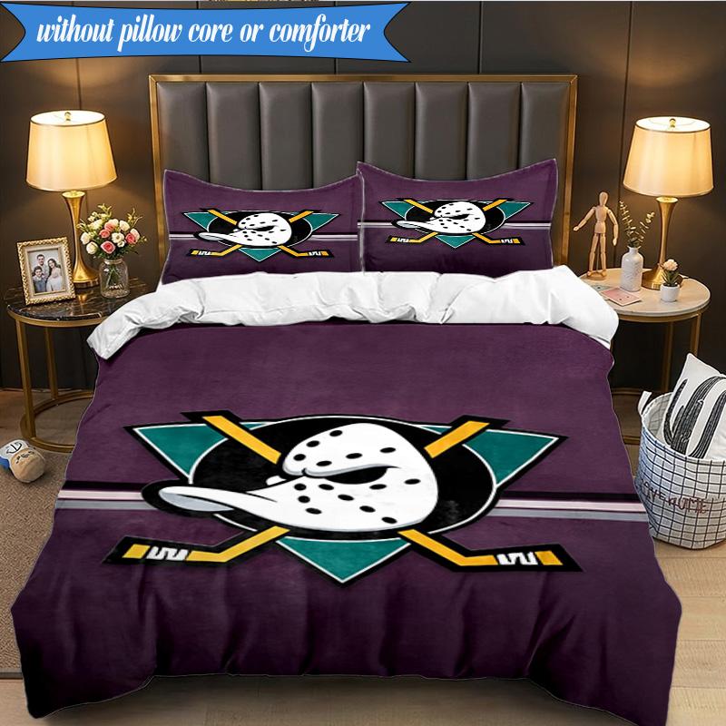 3PCS Anaheim Ducks Hockey Team Bedding Set 2D Printing (Includes 1 Duvet Cover + 2 Pillowcases Coreless), Bedroom decor,Fan gift
