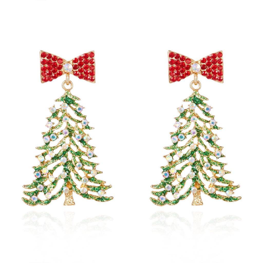 Colorful Rhinestone Christmas Tree Earrings: Unique, Luxurious, and Exaggerated Festive Style