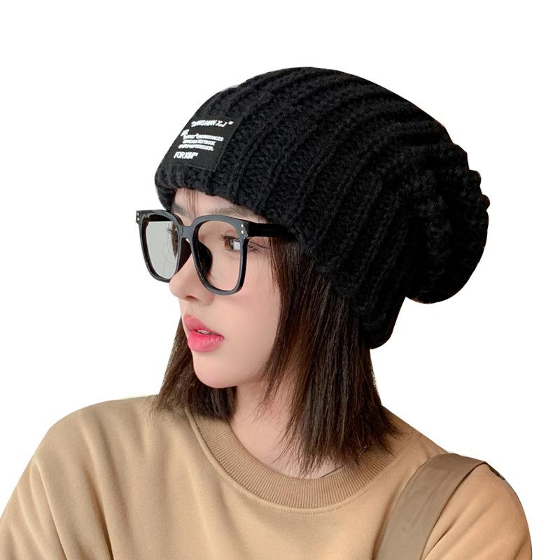 Женские шапки и кепки Осень-зима Большая вязаная шерстяная шапка-повязка Повседневная универсальная холодная теплая защита ушей Сложенная кепка