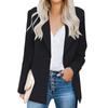 Women Solid Open Front Pockets Cardigan Formal Suit Long Sleeve Blouse Coat