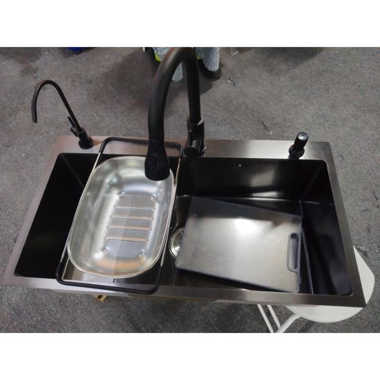 Embedded Mounted Workbench Sink Black Kitchen Sink Embedded/Top Stainless Steel with Cutting Board & Drainage Basket Single Bowl Accessories (31.5 x
