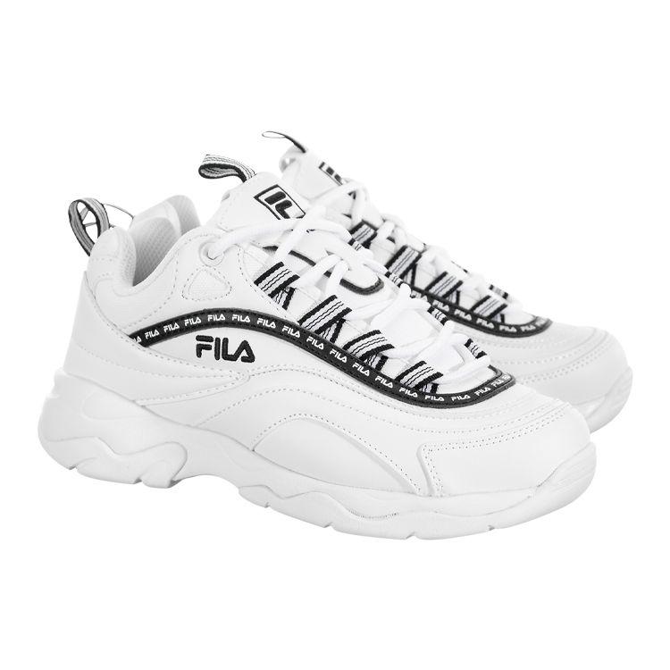 Fila Ray Повтор Кожа Удобные Универсальные Низкие Кроссовки Папы Женские кроссовки Черный Белый 5RM00816_112