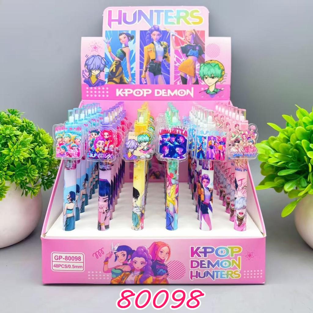 6 шт. Очаровательные гелевые ручки в стиле K-POP Demon Hunters, нажимные, 0,5 мм, черные чернила, акриловая накладка, высококачественные школьные принадлежности для учеников