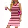 Женское повседневное модное сексуальное платье без рукавов с V-образным вырезом и разрезом по низу в полоску