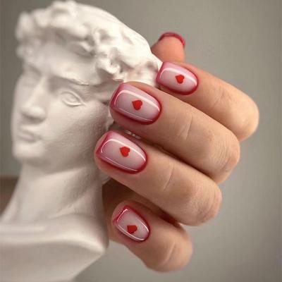 Французский красный край Ins Sweet Nails Simple Red Love Короткий европейский квадратный маникюр Piece Nail Piece