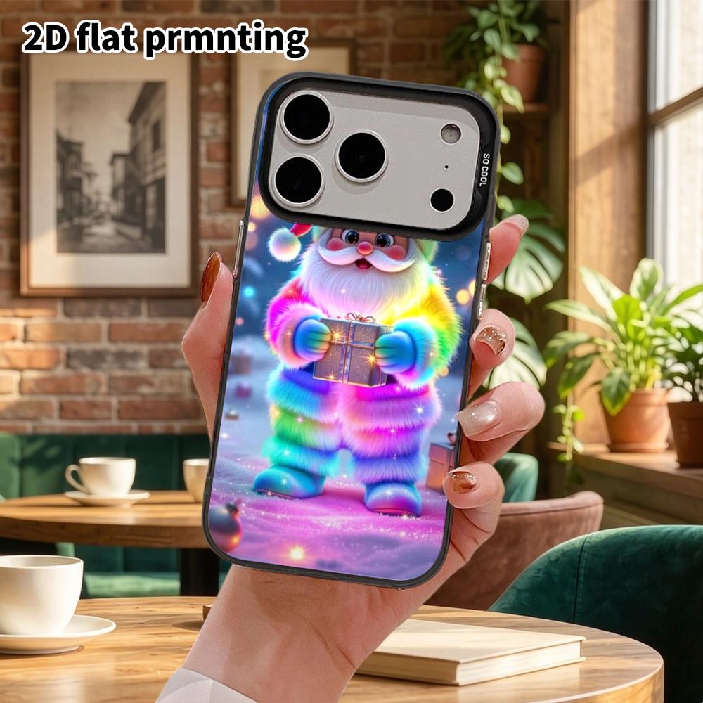 Phone Case: 2D flat design suitable for iPhone 18 17 16 15 14 13 Pro, colorful silver protective case, couple style, rainbow plush, Christmas and Hall