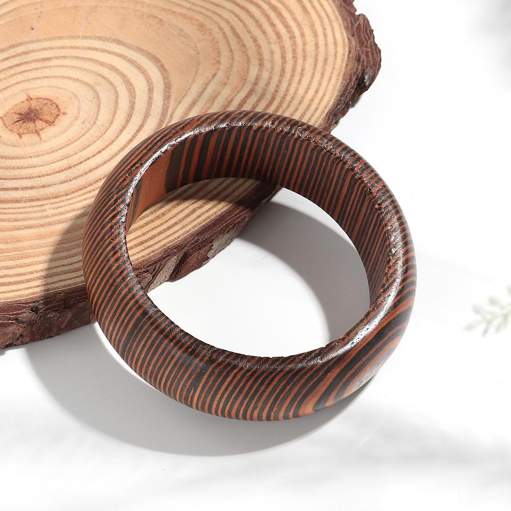 New Simple Wooden Geometric Wide Bangle for Women Retro Fashion Chunky Round Square Cuff Bracelets Personalized Jewelry Gifts