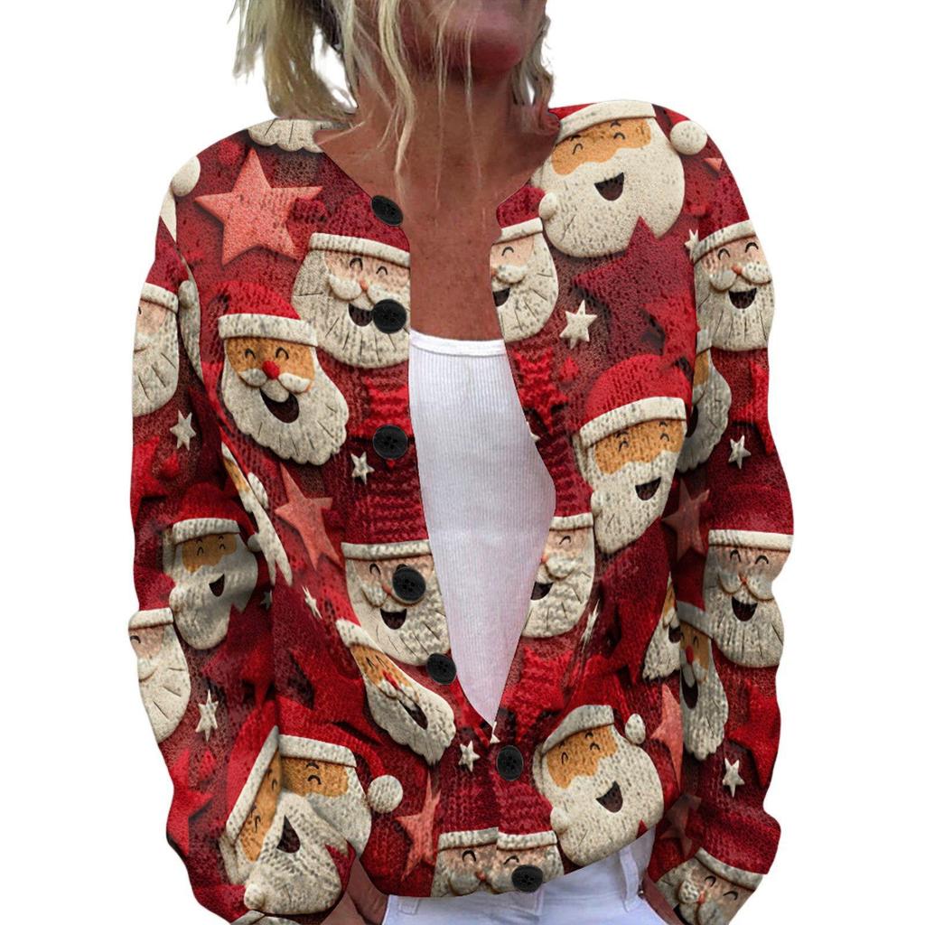 Round Neck Long Sleeve Christmas Cardigan Sweater YXX-YK01