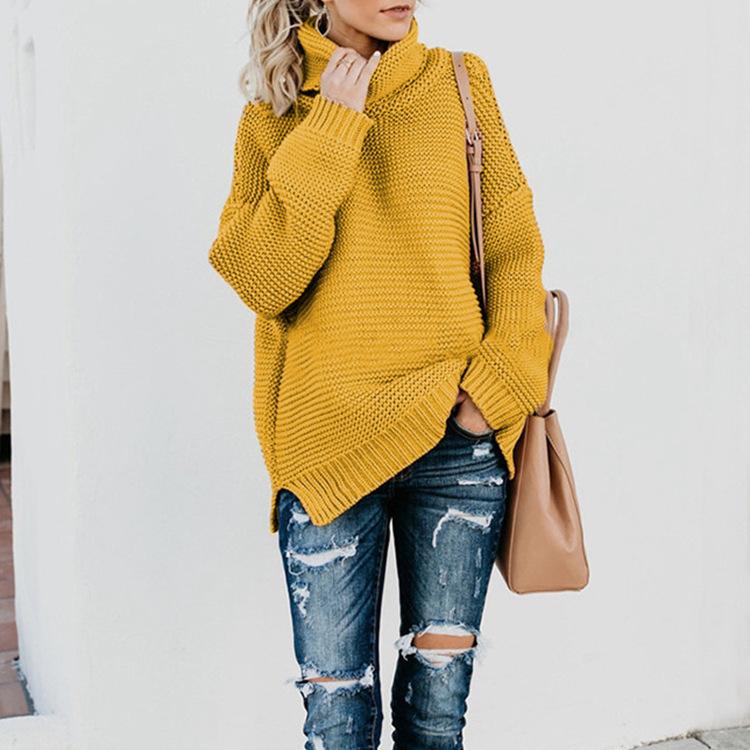 Women's autumn and winter long-sleeved versatile knitted sweater top multi-color