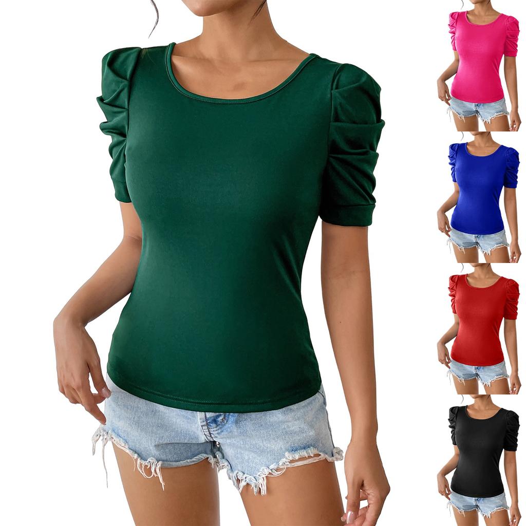 Женская футболка с круглым вырезом, плиссированная, с коротким рукавом, бантом