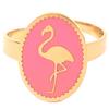 [Q2453] - Rose Gold 'Flamingo' Steel Designer Ring - 16x12 Mm