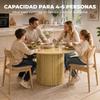 Modern Round Dining Table For 4 6 People 110 Cm Kitchen Table With Fluted Cylindrical Base Oak