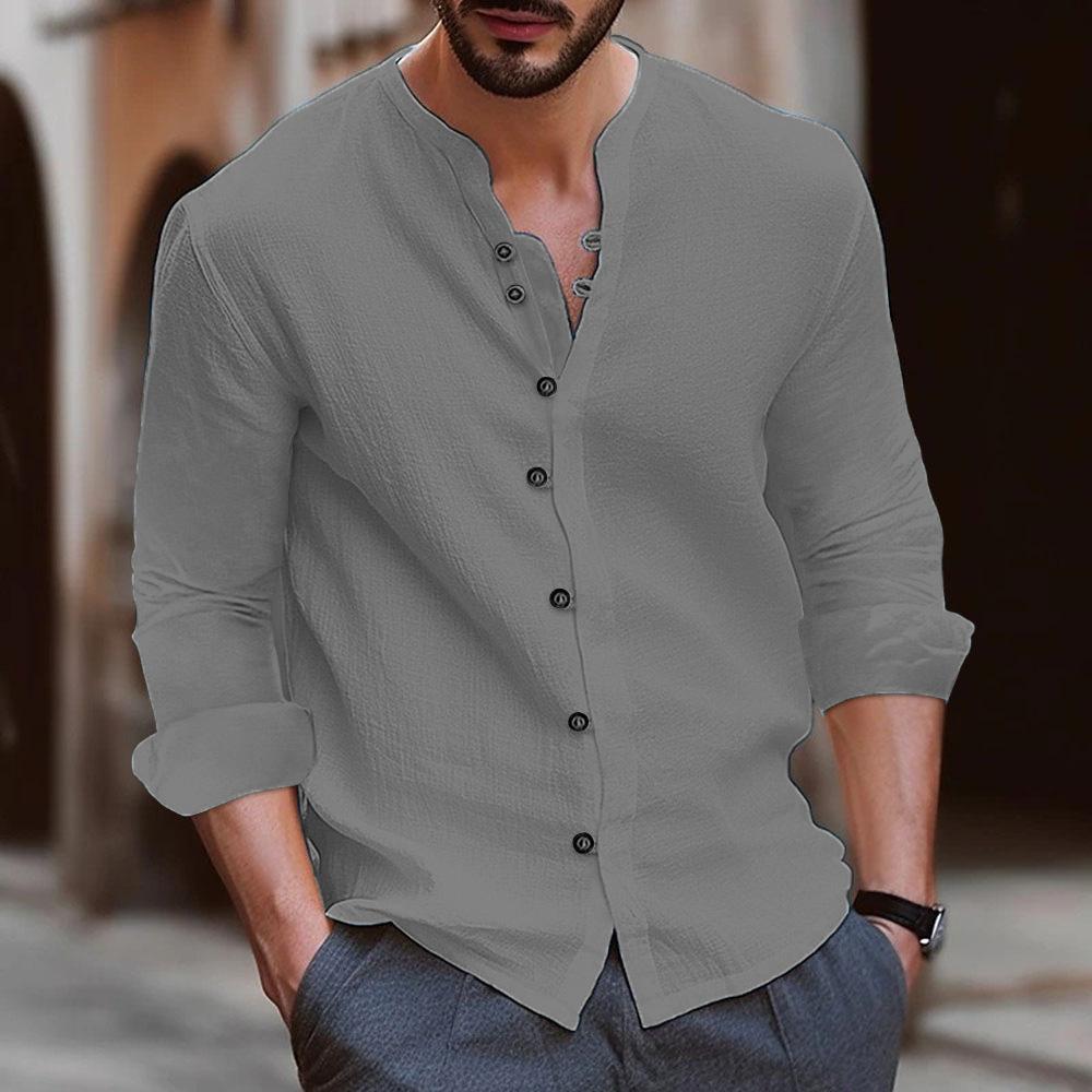 Cotton Linen Shirts Men's White Black Tops Vintage Button Up Classic Shirt Men Casual Spring Long Sleeve Blouse