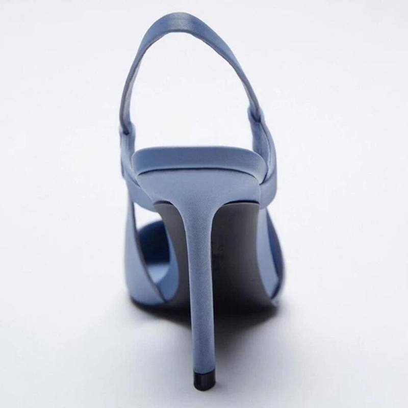 Сандалии Туфли с закрытым носком и ремешками на каблуке. Лоферы без шнуровки большого размера с неглубоким носком. Летние женские новые удобные туфли на шпильке с острым носком.