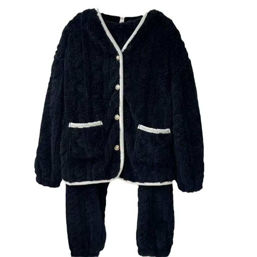 Комплект пижамы из кораллового флиса на весну и осень 2024: Кардиган с длинным рукавом из жаккардового фланеля 3D для дома