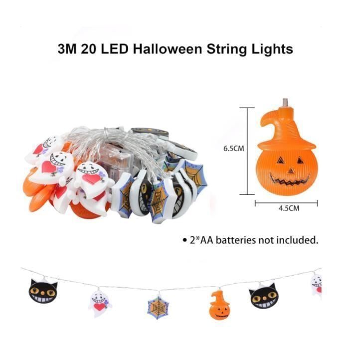 Guirlande lumineuse Halloween - AIMOONSA - 4 motifs décoratifs - 20 LED - 3 m - Étanche IP65