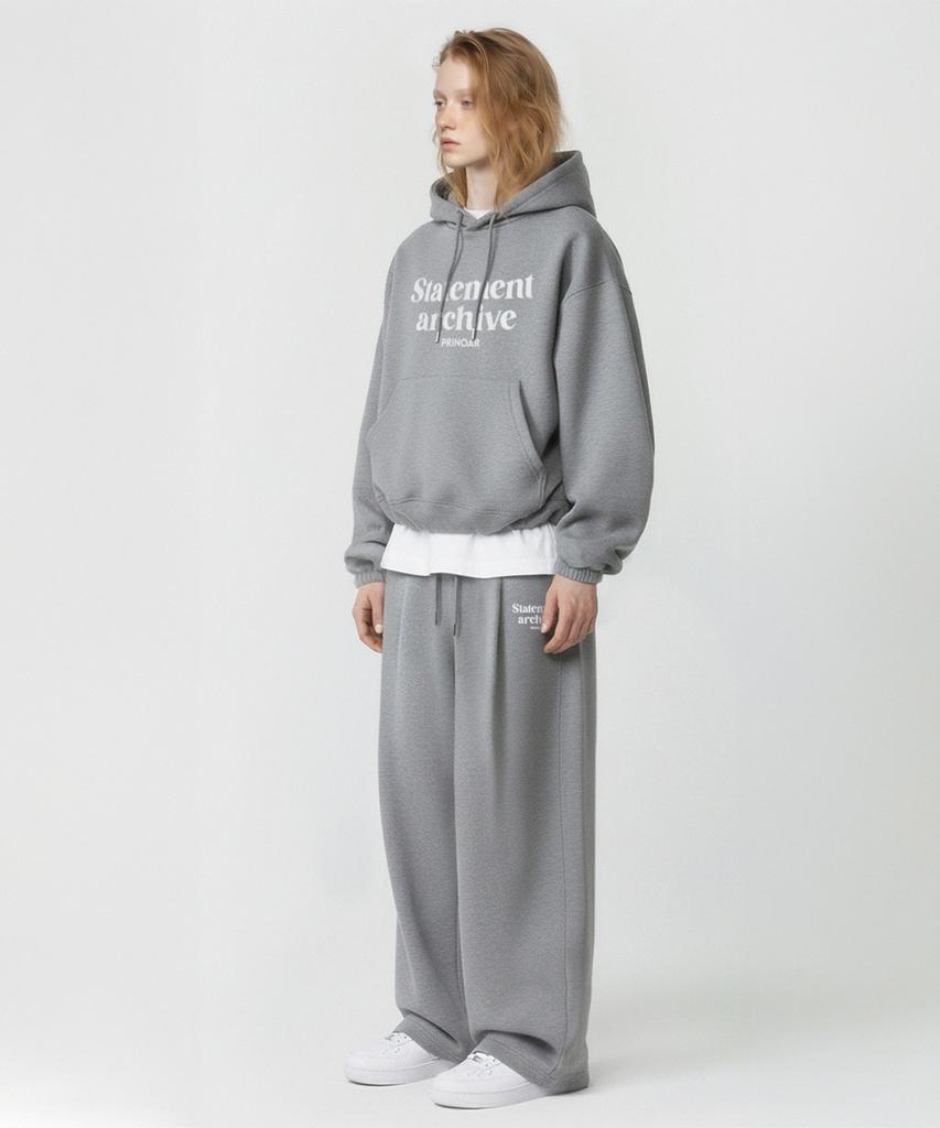 PRINOAR [Fleece Line Option] Statement String One-Pleat Wide Pants - Melange