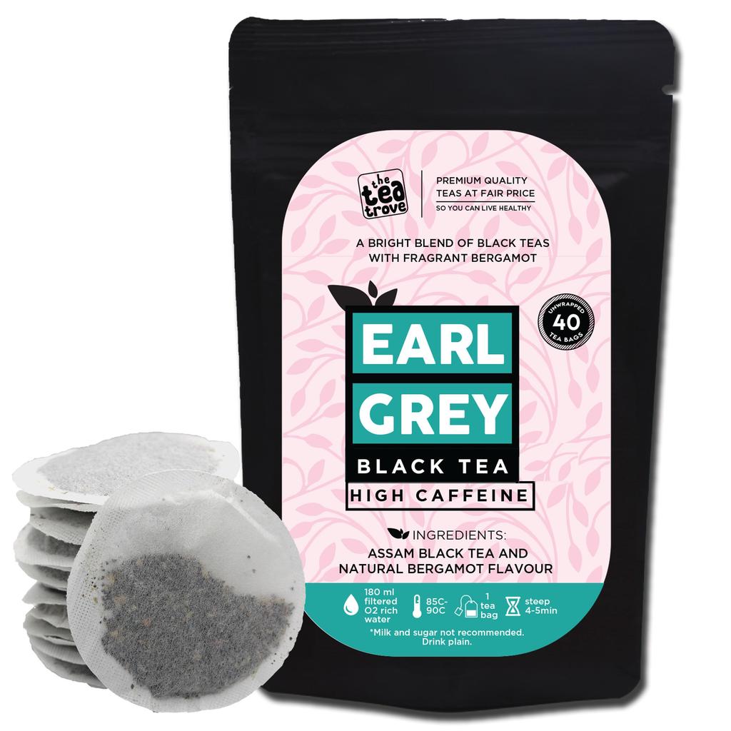 Пакетики чая The Tea Trove Earl Grey - 40 экологически чистых пакетиков черного чая Earl Grey в закрывающемся пакете, натуральный вкус бергамота, смешанный с тонким