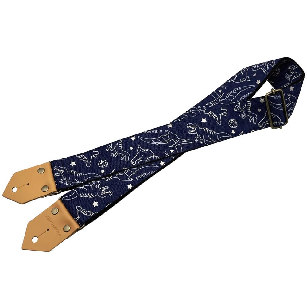 Spice Note Guitar Strap, PP50 Series Dinosaur, Polypropylene Fabric, Denim-Style Print, Made In Japan, Length 820mm-1450mm, Blue, ES-PP50DSPBLU