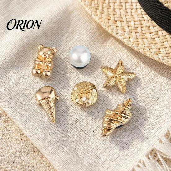 Faux Pearl Shoe Charms 6Pcs/Set Gold-Tone Charms, Summer Ice Cream Shell Starfish Charm for Clogs Women Girls Beach Footwear Decor Accessories