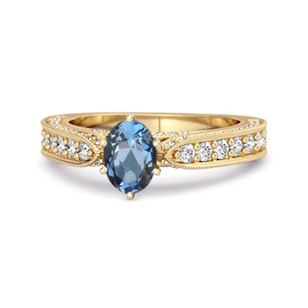 Кольцо с коническим пятью London Blue Topaz - 925 стерлинговое серебро с золотым покрытием