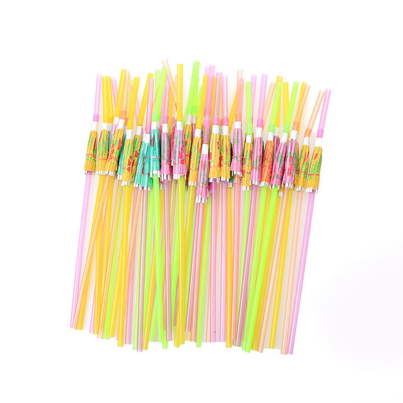 50Pcs Fruit Juice Cocktail Straws Beach Party Umbrella Plastic Drinking Straws