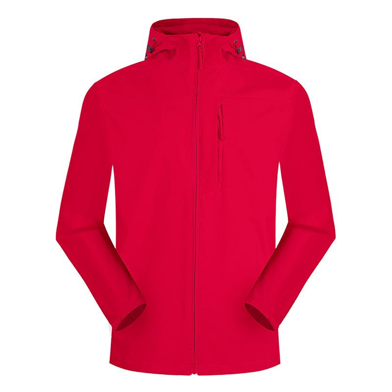 Trendy Outdoor Softshell Hooded Windbreaker - Solid Color, Single-Layer for Spring & Autumn Hiking.