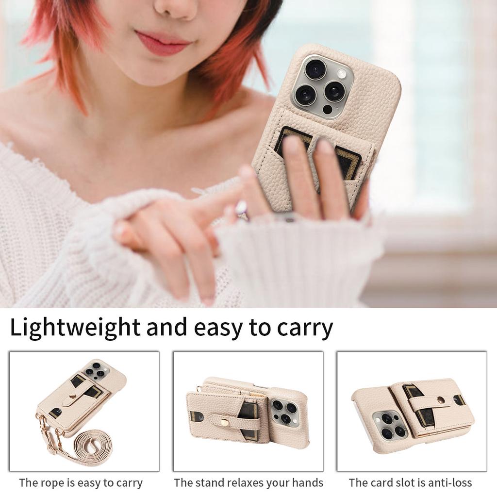 Чехол для телефона iPhone16 15 14 13 Pro Pro Max Plus с зеркалом для макияжа и слотом для карточек на шнурке Стильный многофункциональный чехол для телефона