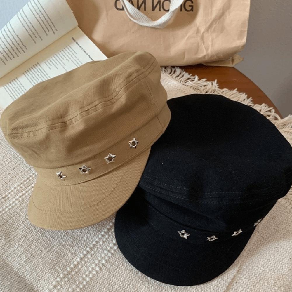 Flat Top Octagonal Cap Vintage Newsboy Hats Casual Star Hole Berets Ladies