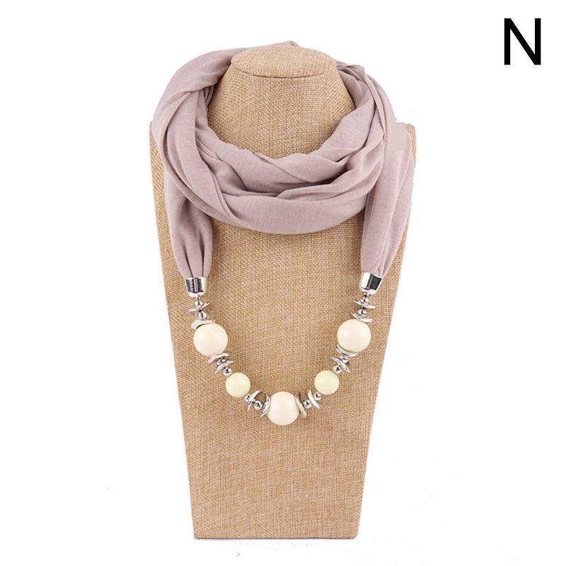 Women's Solid Color Necklace Collar Scarf Beads Pendant Autumn Winter Scarves Warm EMA