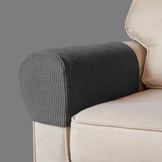 2 Pcs Sofa Arm Cover Elastic Thickened Dirt-resistant Solid Color Soft Fabric Anti-Slip