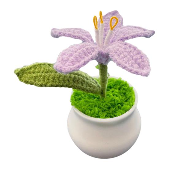 Вязаные комнатные растения Искусственный вязаный цветок лилии с горшком Ручной работы Цветочный подарок для мамы Учителя Женщин Друзей на День Рождения Юбилей