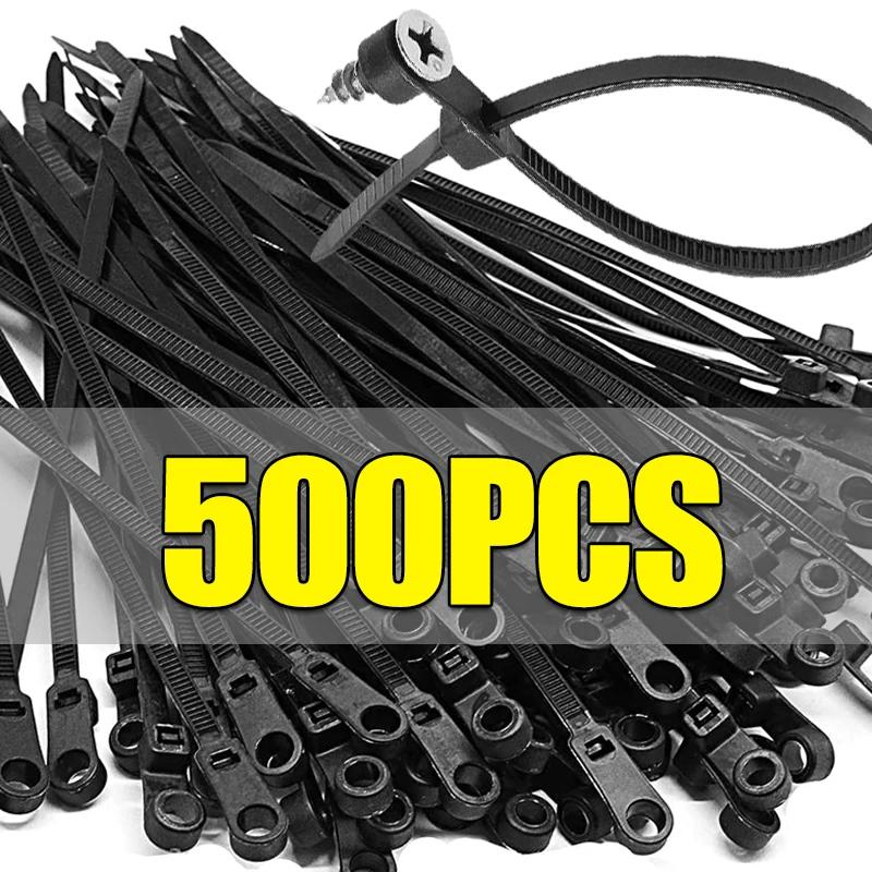 500/100PCS Nylon Cable Ties with Screw Hole Self Locking Loop Wraps Bundle Mountable Cables Zip Tie Wire Fixed Fastening Straps