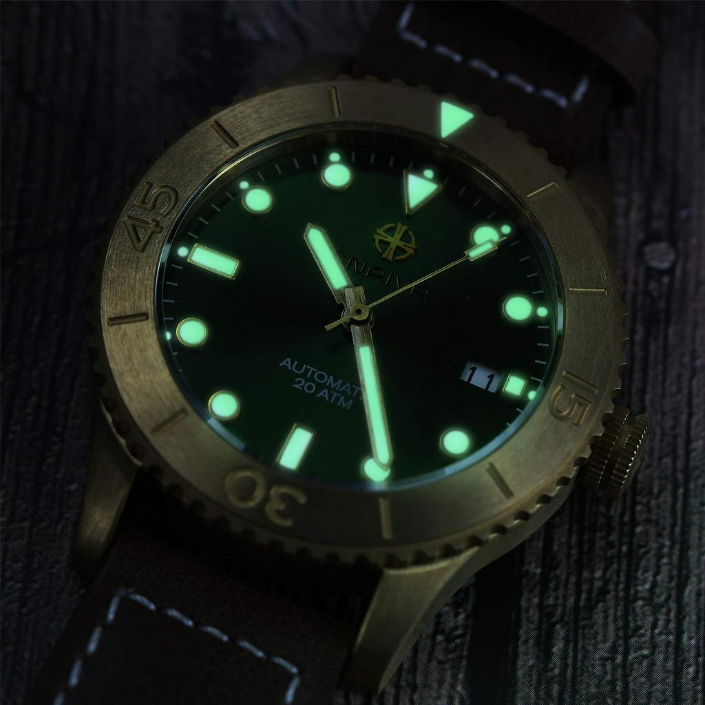 ENRIVA Часы Индикация даты 20 АТМ Механические Настольные Автоматические Цепь Автоматический Поворотный Бронзовый Сапфировое Автоматические часы Дайверские Мужские