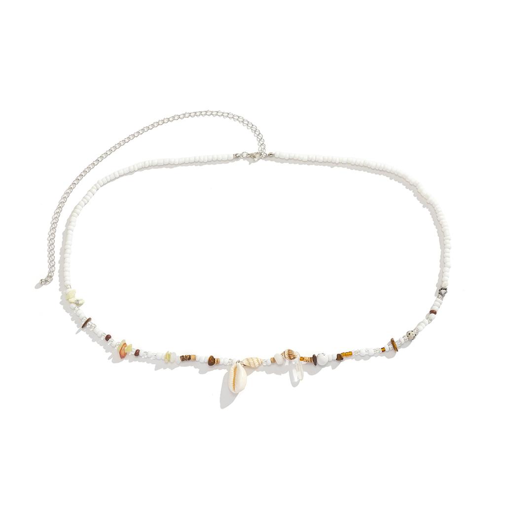Salircon Boho Acrylic Shell Pendant Waist Chain Ethnic Style Mixed Seed Beads Beaded Belly Chain Summer Beach Women Body Jewelry