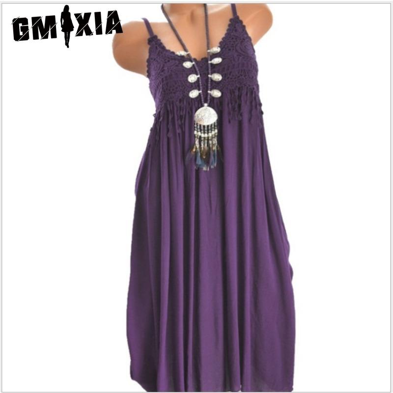 GMXIA Женская мода лето весна сплошной цвет печати без рукавов подтяжки с высокой талией повседневные платья