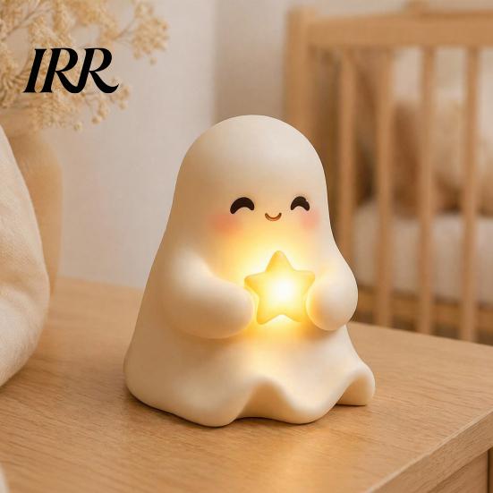 Resin Pumpkin Night Light Halloween Cute Up Ghost Decoration, Small Statue Light, Lighted Figurine for Home Table Decoration Indoor, Kitchen