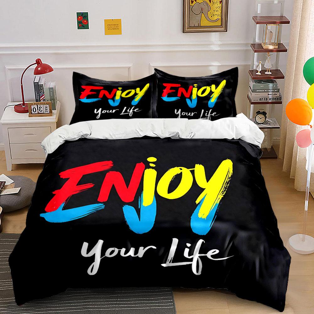 "Enjoy Your Life Bedding Set" Bedding Duvet Cover Set Duvet Cover Pillowcases (1 * Duvet Cover 2 * Pillowcases, without duvet insert)
