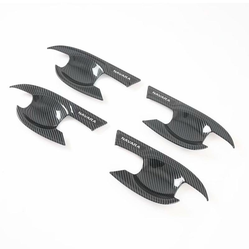 For Nissan Navara NP300 2015- Accessory glossy black Carbon fibre pattern car side Door Handle bowl Covers Trim 2016 2017