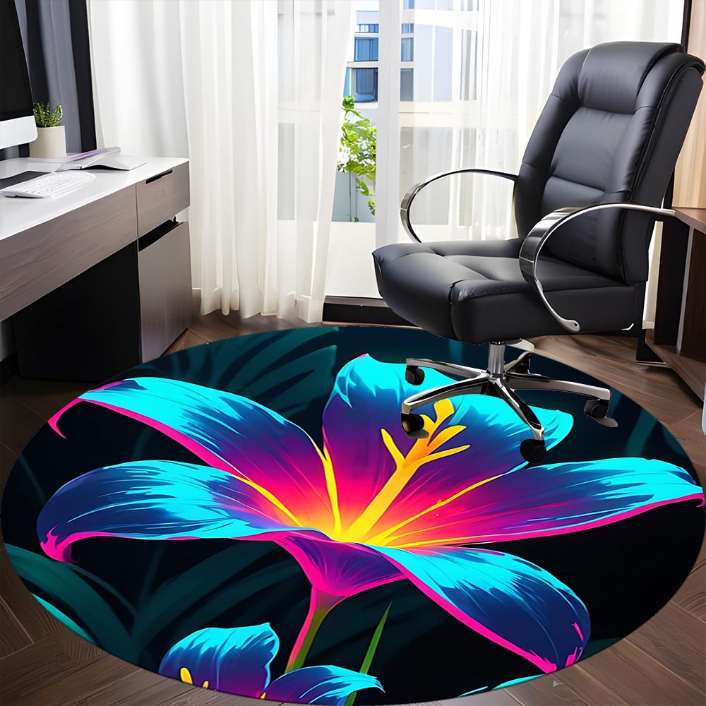 1pc Floral Bloom Office Round Area Rug,  Mat Suitable For Office, Under Office Chairs Bedroom Living Room Home Decor, Room Deco