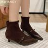 Fashion Women Suede Pointed Toe Ankle Boots Winter Elegant Mid Heels Shoes Woman 2025 Trend Fashion Snow Party Chelsea Boots Mujer Botas
