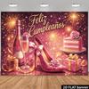 Двумерный розово-золотой фон "Feliz Cumpleaños", фон для вечеринки с тортом и фейерверками