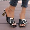 Fashion Shoes for Women 2025 Summer New Fashion High Heeled Slippers Female Large Size Metal Buckle Strap Women's Slippers Zapatos Mujer