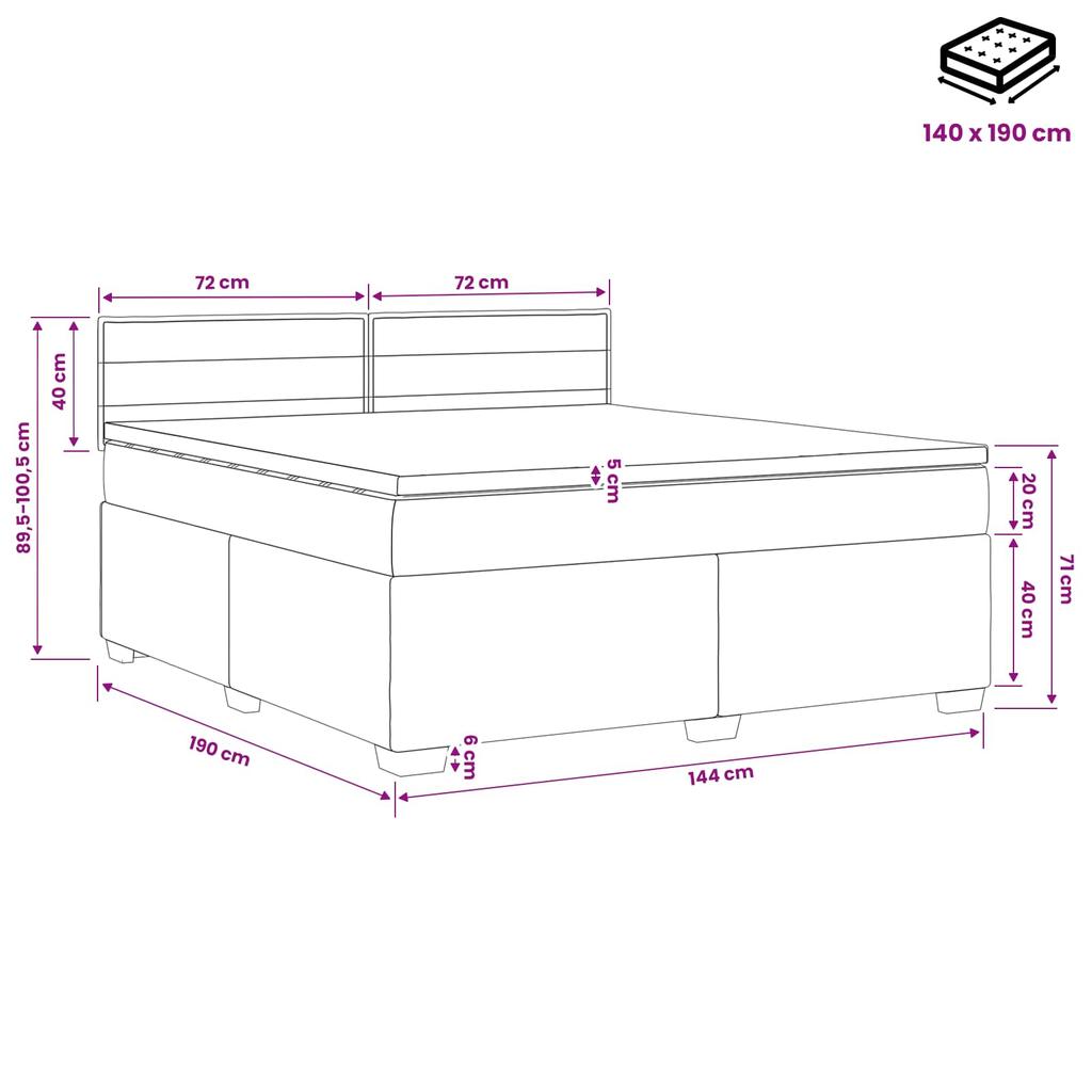 Box Spring Bed with Mattress and LED Cream 140 x 190 cm Fabric