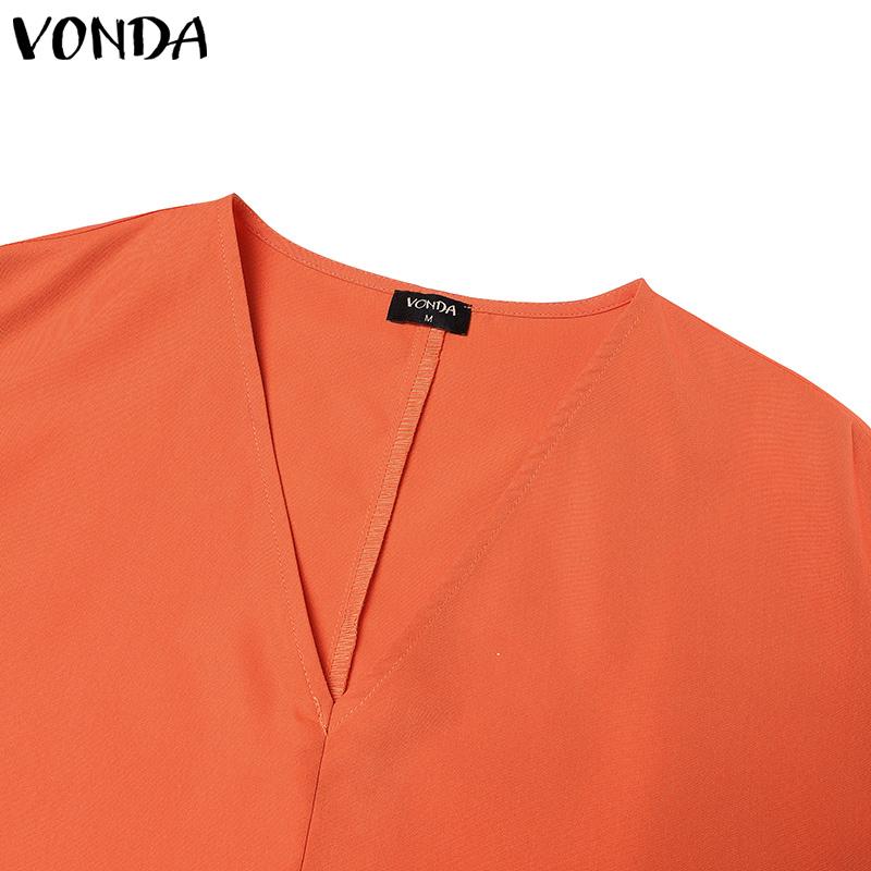 VONDA Women Summer V-Neck Short Sleeve Layered Dresses