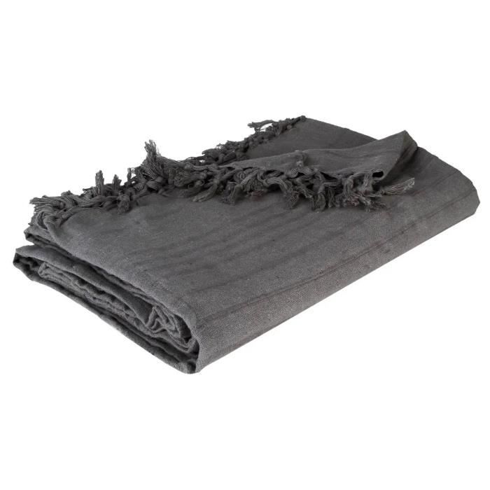 Plaid - 160 x 220 cm - Coton 100% - Rayé - Gris