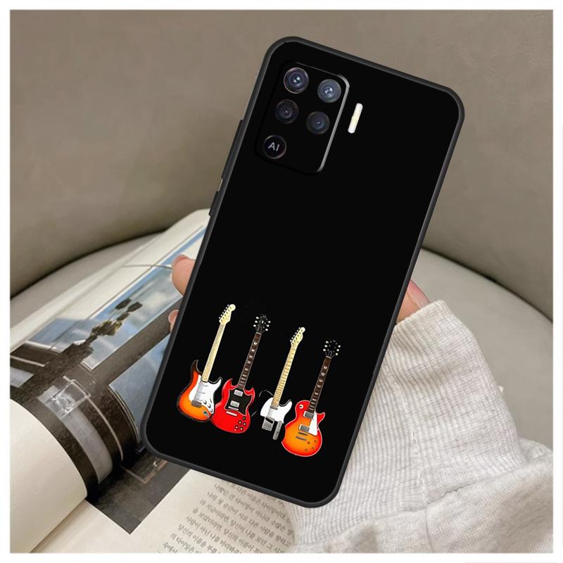 Vintage Music Guitars Case For OPPO A96 A76 A16 A54 A74 A94 A98 A78 A5 A9 A15 A17 A77 A52 A72 A53S A57S A79 Cover