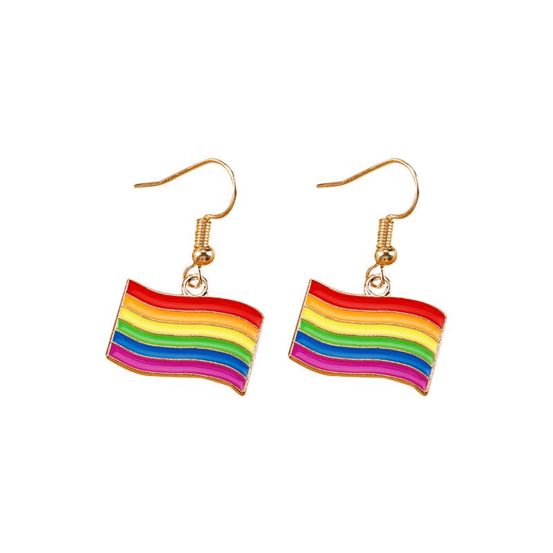 Colorful Alloy Rainbow Flag Love Earrings