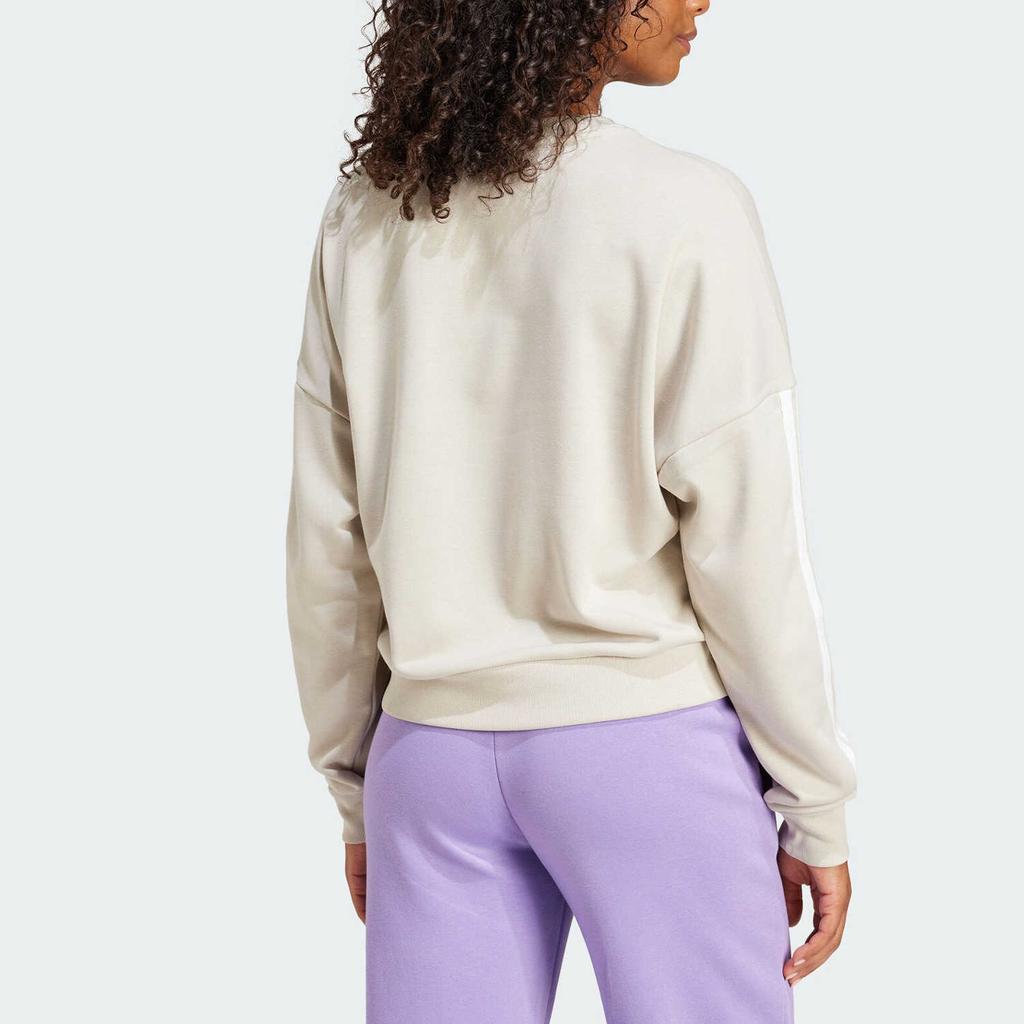 Adidas Comfortable Striped Crew Neck Pullover Sweatshirt Women Tops Miracle-Alum-Brown White JE0014